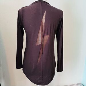NWT Chaser Tshirt Women Size Small Brown Lightening Bolt On Back Long Sleeve